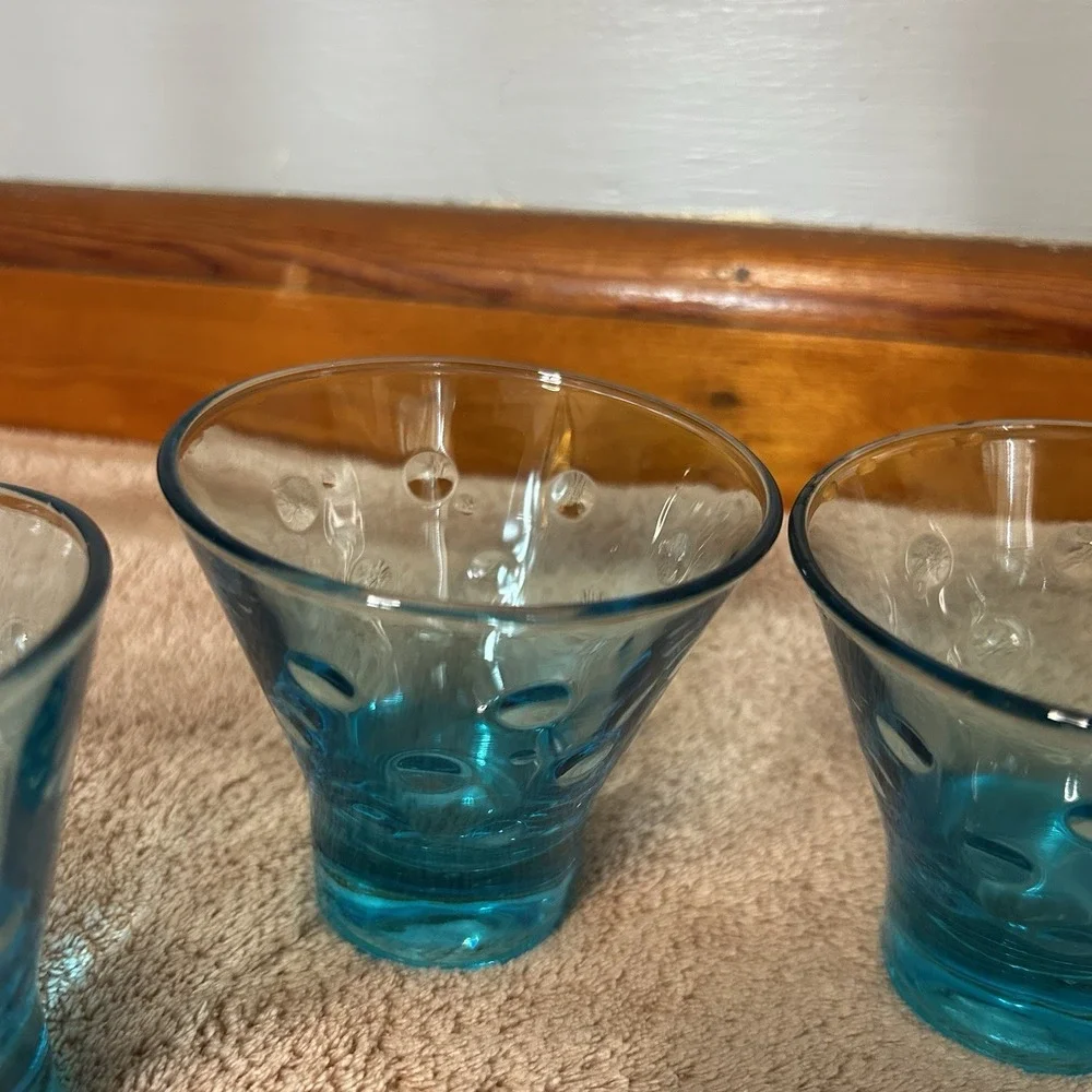 Vintage MCM Hazel Atlas Turquoise Blue Capri Dot Whisky Shot‎ Glasses Set of 4